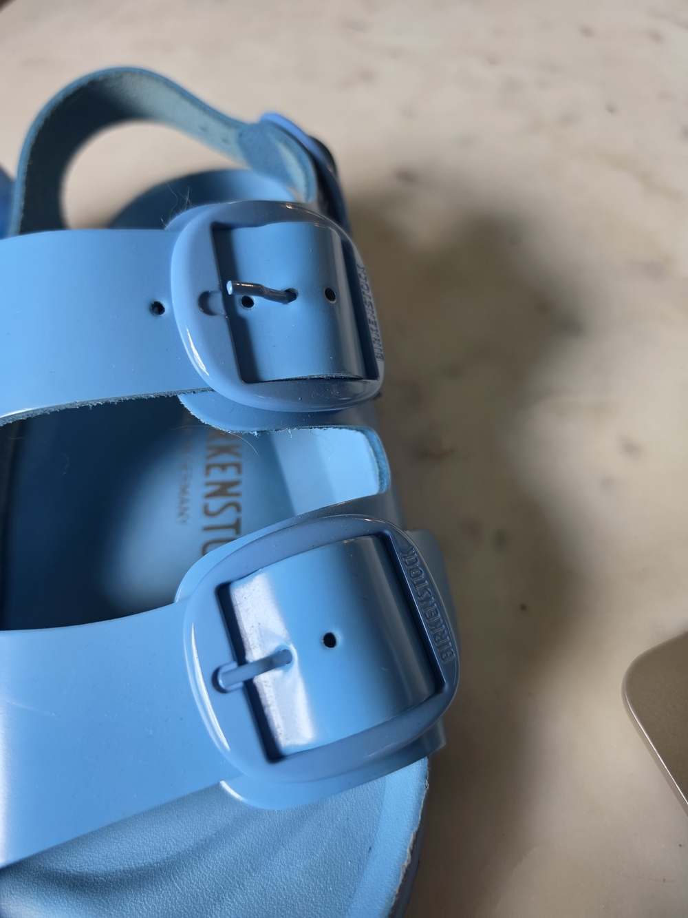 Birkenstock Milano Big Buckle Leather Sandal High Shine Sky Blue Size 7-7.5 - Picture 7 of 9